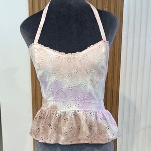Lucky Brand Retro Eyelet Tie Dye Ruffle Corset Tank